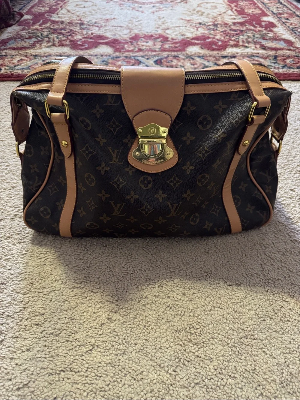 Faux LV Monogram Top-Handle Satchel in Brown & Tan - Picture 1 of 13